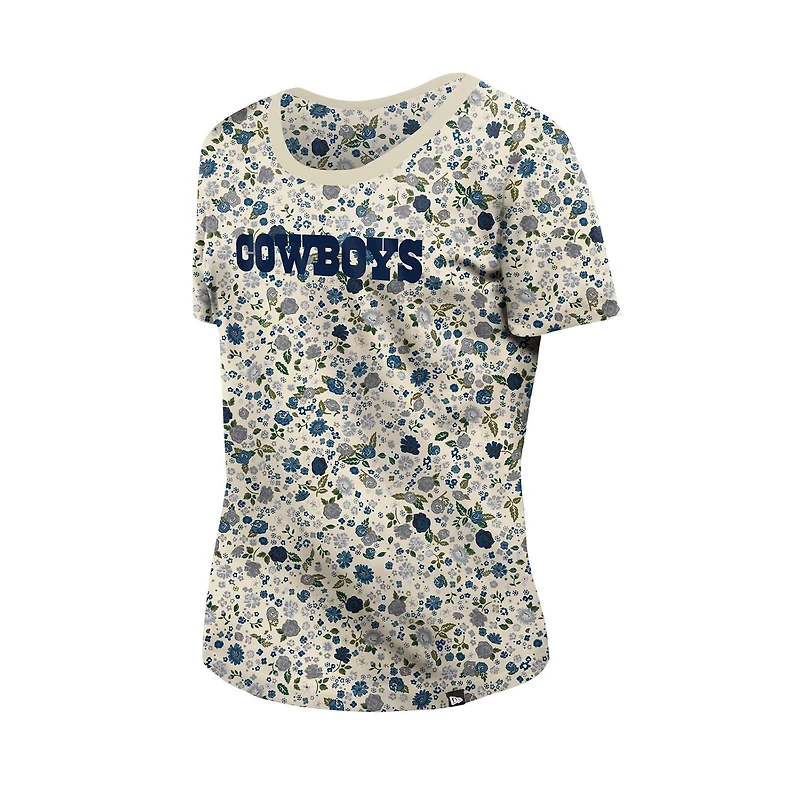 Women's New Era Cream Dallas Cowboys Glam Game Floral T-Shirt