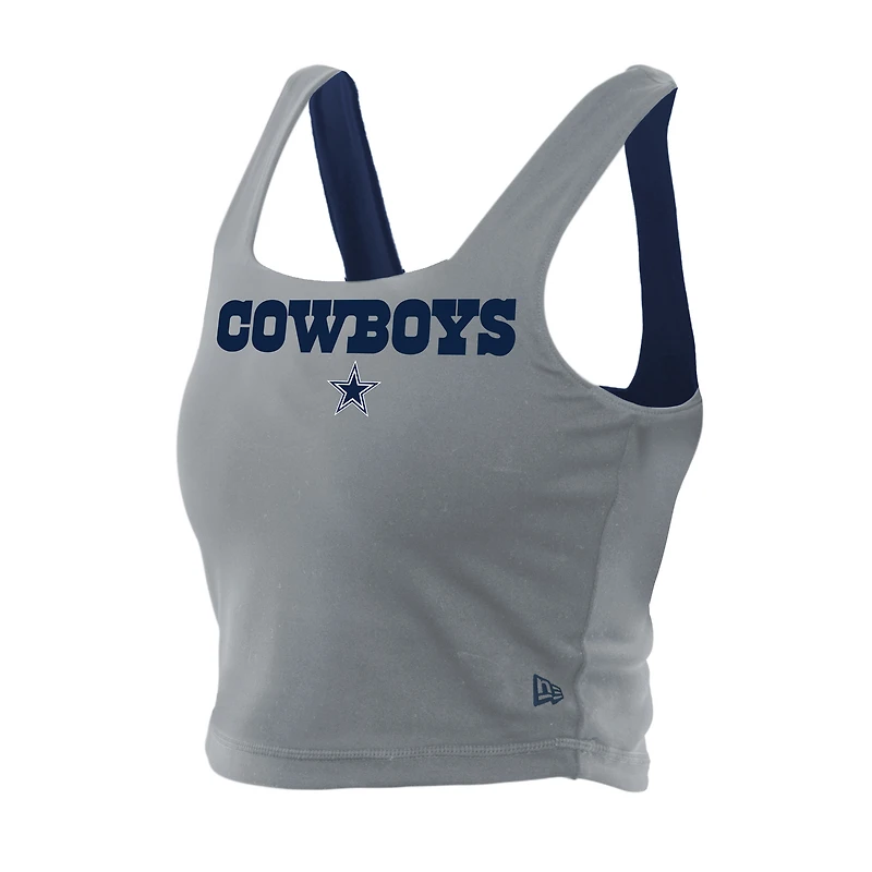 Women's New Era Navy/Gray Dallas Cowboys Reversible Cropped Sport Classics Tank Top