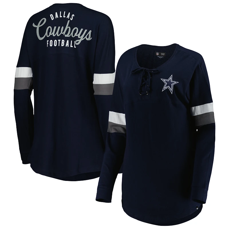 T-shirt à manches longues léger lacets Dallas Cowboys Athletic Varsity New Era pour femme, bleu marine