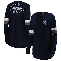 T-shirt à manches longues léger lacets Dallas Cowboys Athletic Varsity New Era pour femme, bleu marine