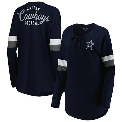 Women's New Era Navy Dallas Cowboys Athletic Varsity Lightweight Lace-Up Long Sleeve T-Shirt