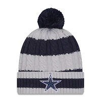 Bonnet en tricot tressé à revers et pompon pour femme New Era bleu marine Dallas Cowboys