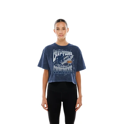 Women's New Era Navy Dallas Cowboys Cropped Boxy Sport Classics Mineral Wash T-Shirt