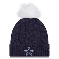 Bonnet en tricot à revers Dallas Cowboys New Era pour femme bleu marine avec pompon