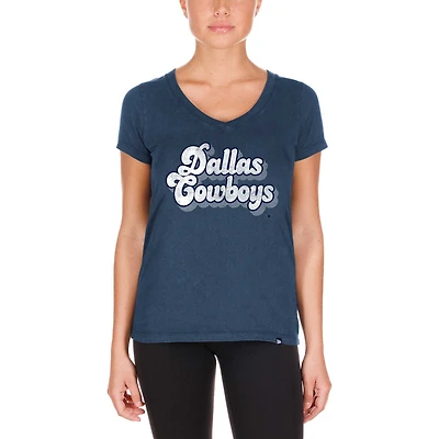 T-shirt à col en V bas New Era pour femmes, bleu marine, Dallas Cowboys, lavage aux enzymes
