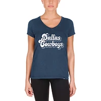 T-shirt à col en V bas New Era pour femmes, bleu marine, Dallas Cowboys, lavage aux enzymes