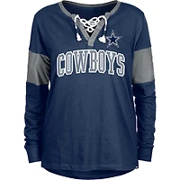 Women's New Era Navy Dallas Cowboys Lace-Up Notch-Neck Long Sleeve T-Shirt