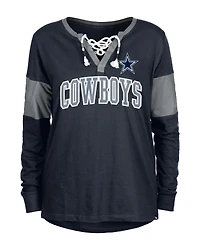 Women's New Era Navy Dallas Cowboys Lace-Up Notch-Neck Long Sleeve T-Shirt