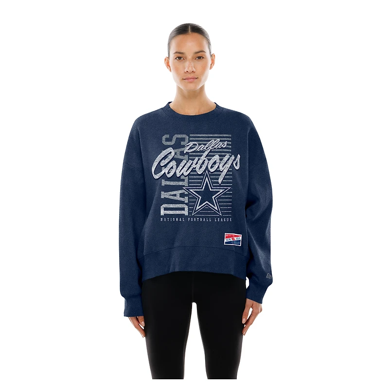 Sweat-shirt ras du cou surdimensionné bleu marine Dallas Cowboys pour femme New Era