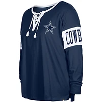 Women's New Era  Navy Dallas Cowboys Plus Lace-Up Notch Neck Long Sleeve T-Shirt