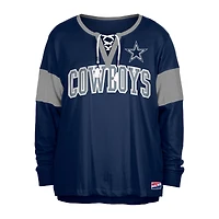 T-shirt à manches longues New Era bleu marine Dallas Cowboys pour femme, grande taille, col cranté et lacets