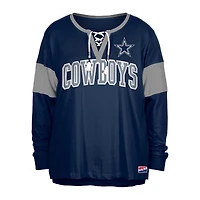 Women's New Era Navy Dallas Cowboys Plus Lace-Up Notch Neck Long Sleeve T-Shirt