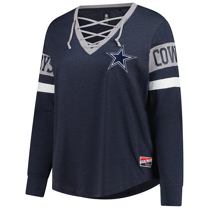 Women's New Era Navy Dallas Cowboys Plus Throwback Lace-Up Long Sleeve T-Shirt