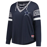 Women's New Era Navy Dallas Cowboys Plus Throwback Lace-Up Long Sleeve T-Shirt