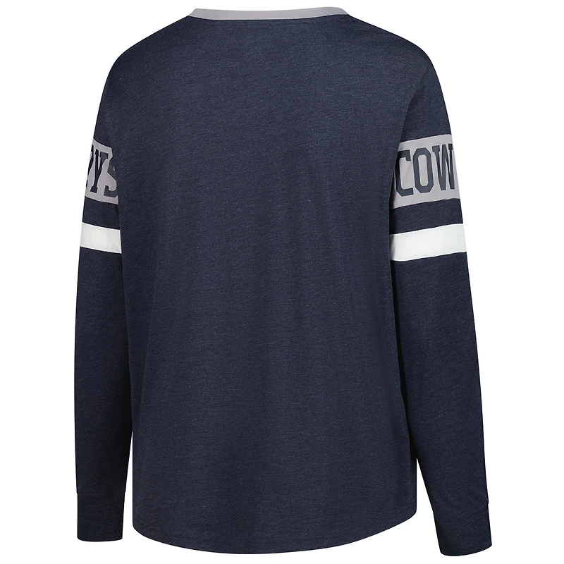 Women's New Era Navy Dallas Cowboys Plus Throwback Lace-Up Long Sleeve T-Shirt