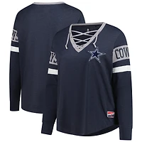 T-shirt à manches longues lacets rétro New Era bleu marine Dallas Cowboys grande taille pour femme