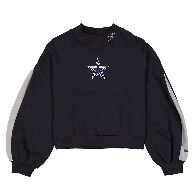 Sweat-shirt à manches ballon et col montant bleu marine Dallas Cowboys Sport Night pour femme New Era