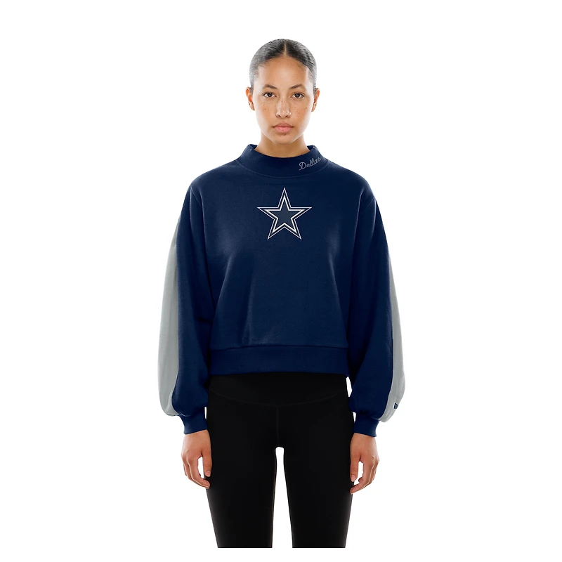 Sweat-shirt à manches ballon et col montant bleu marine Dallas Cowboys Sport Night pour femme New Era