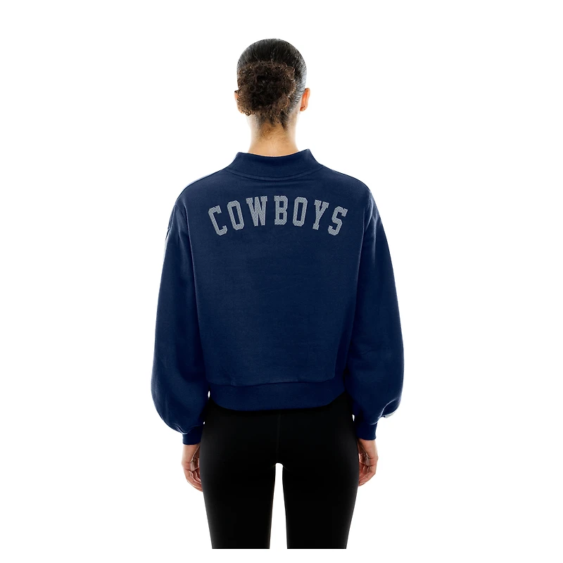 Sweat-shirt à manches ballon et col montant bleu marine Dallas Cowboys Sport Night pour femme New Era