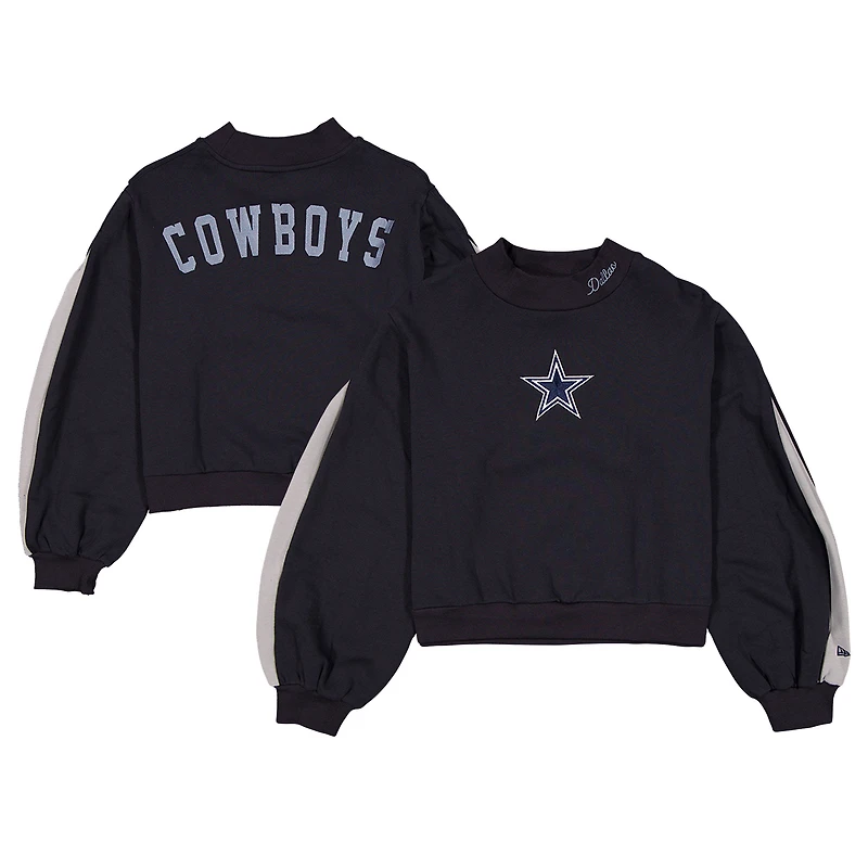 Sweat-shirt à manches ballon et col montant bleu marine Dallas Cowboys Sport Night pour femme New Era