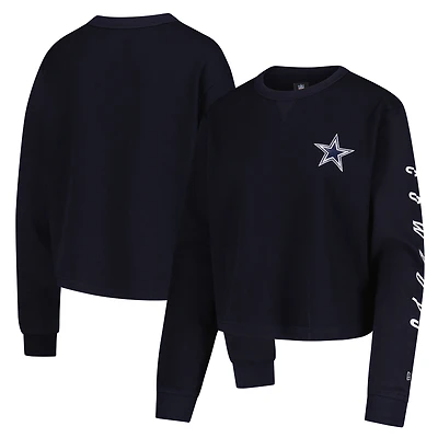 Women's New Era  Navy Dallas Cowboys Sport Night Thermal Long Sleeve Cropped T-Shirt