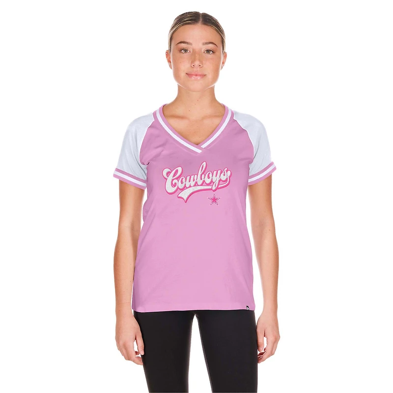 T-shirt col V rose New Era pour femme, motif « Maman et moi » des Cowboys de Dallas