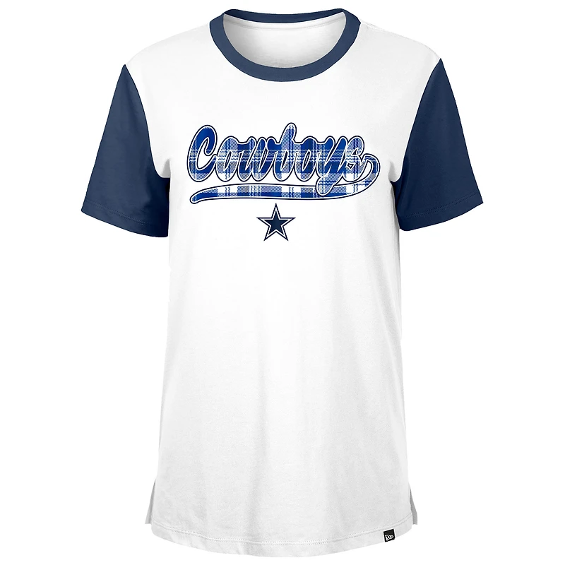 T-shirt 3rd Down des Cowboys de Dallas New Era blanc/bleu marine pour femme