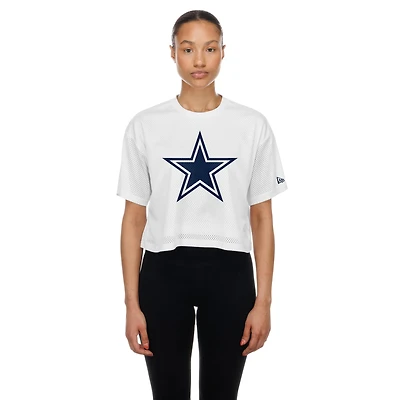 Women's New Era  White Dallas Cowboys Summer Mesh Cropped Boxy T-Shirt