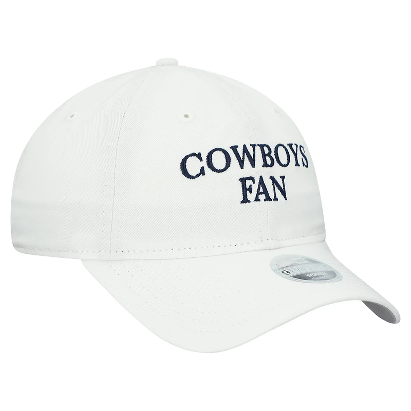 Casquette ajustable 9TWENTY blanche New Era pour femme, motif supporter des Cowboys de Dallas