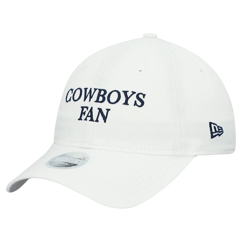 Casquette ajustable 9TWENTY blanche New Era pour femme, motif supporter des Cowboys de Dallas