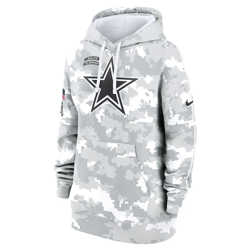 Women's Nike Arctic Camo Dallas Cowboys 2024 Salute To Service Club Fleece Oversized Pullover Hoodie