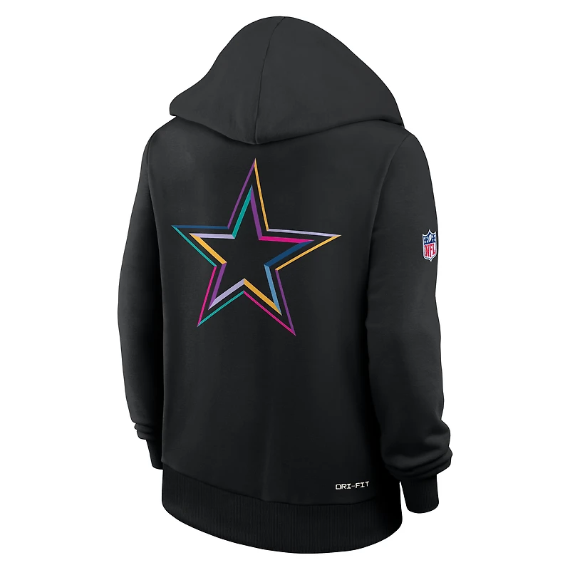 Sweat à capuche Nike noir pour femme Dallas Cowboys NFL Crucial Catch 2025 Sideline Dri-FIT