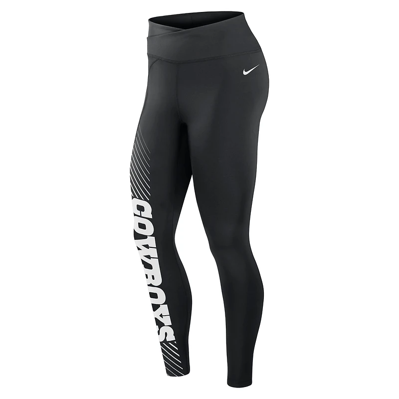 Women's Nike Black Dallas Cowboys Yard Line Crossover Leggings