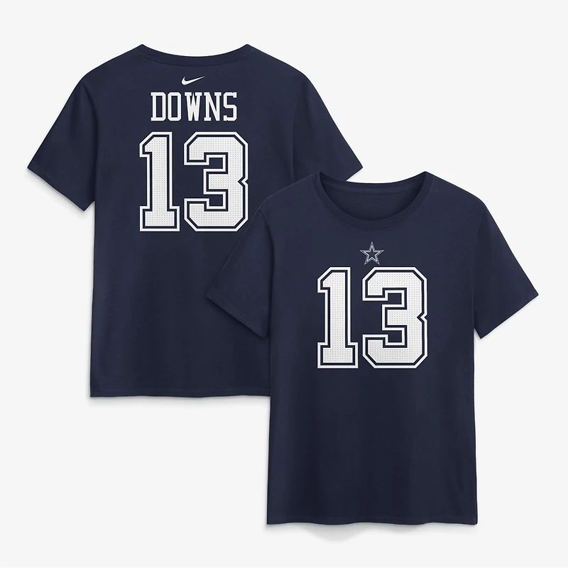 T-shirt Nike Caleb Downs bleu marine Dallas Cowboys pour femme, avec nom et numéro