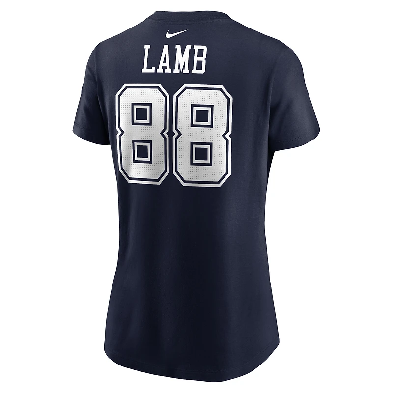 T-shirt avec nom et numéro du joueur des Dallas Cowboys Nike CeeDee Lamb pour femme, bleu marine