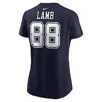 T-shirt avec nom et numéro du joueur des Dallas Cowboys Nike CeeDee Lamb pour femme, bleu marine