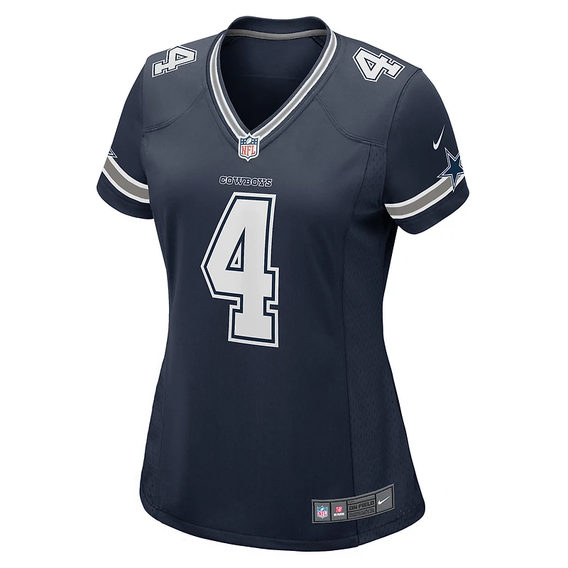 Maillot Nike Dak Prescott pour femme, bleu marine, équipe de match des Dallas Cowboys