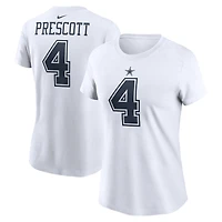 T-shirt avec nom et numéro du joueur Dallas Cowboys Nike Dak Prescott pour femme, blanc