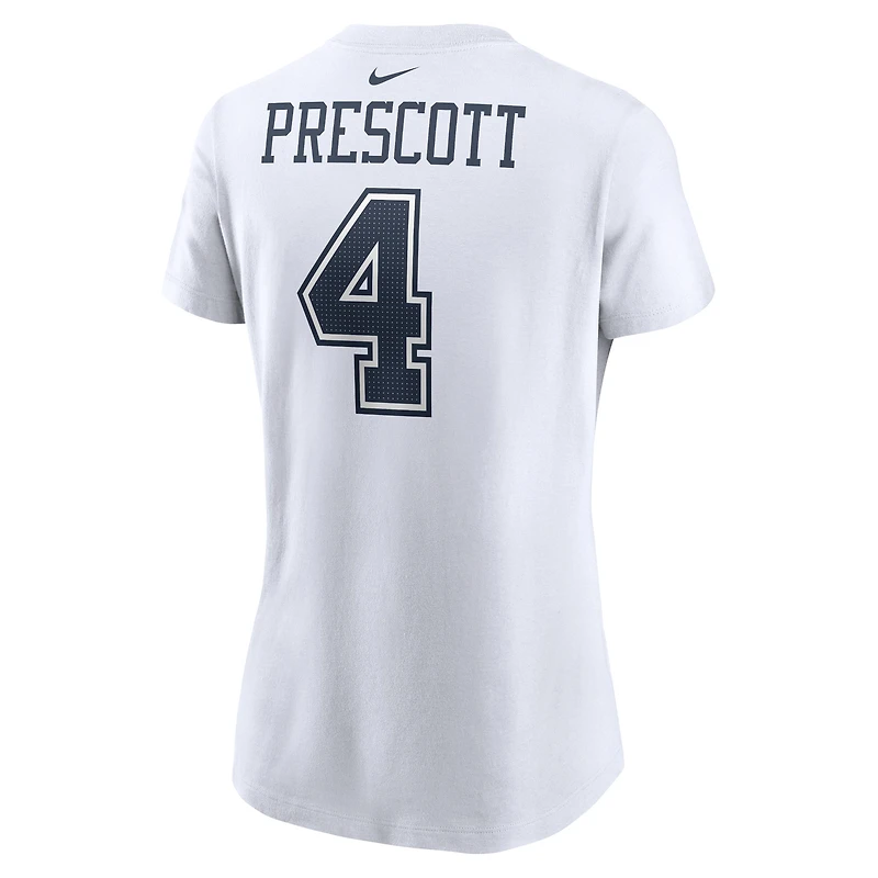 T-shirt avec nom et numéro du joueur Dallas Cowboys Nike Dak Prescott pour femme, blanc