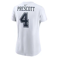 T-shirt avec nom et numéro du joueur Dallas Cowboys Nike Dak Prescott pour femme, blanc