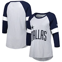 DCM VACHE GRIS CHINÉ MARINE 22 FOOTBALL POUR FEMMES PRIDE MANCHES 3/4 SLUB RAGLAN TEELADL-S
