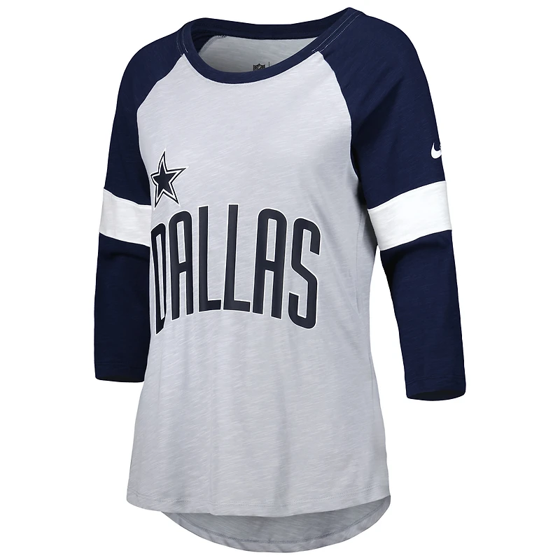 DCM VACHE GRIS CHINÉ MARINE 22 FOOTBALL POUR FEMMES PRIDE MANCHES 3/4 SLUB RAGLAN TEELADL-S