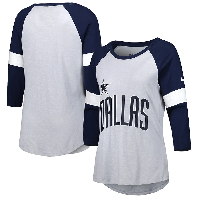 DCM VACHE GRIS CHINÉ MARINE 22 FOOTBALL POUR FEMMES PRIDE MANCHES 3/4 SLUB RAGLAN TEELADL-S