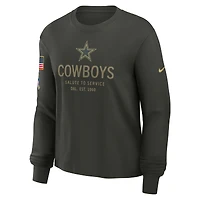 T-shirt Nike vert foncé à manches longues Dallas Cowboys 2025 Salute to Service Sideline Dri-FIT pour femme