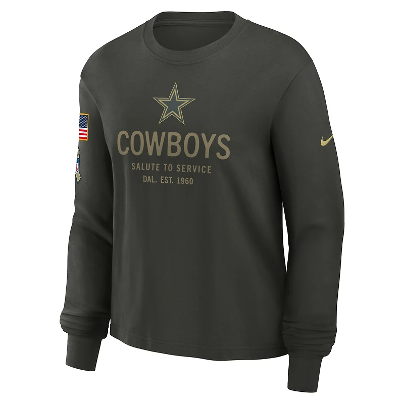 Women's Nike Dark Green Dallas Cowboys 2025 Salute to Service Sideline Dri-FIT Long Sleeve T-Shirt
