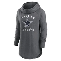 Sweat à capuche raglan col cheminée Nike Heather Charcoal pour femmes des Dallas Cowboys