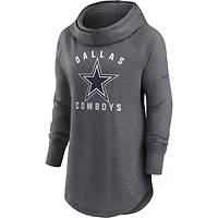 Sweat à capuche et col cheminée raglan Nike Dallas Cowboys Primetime pour femme, gris chiné