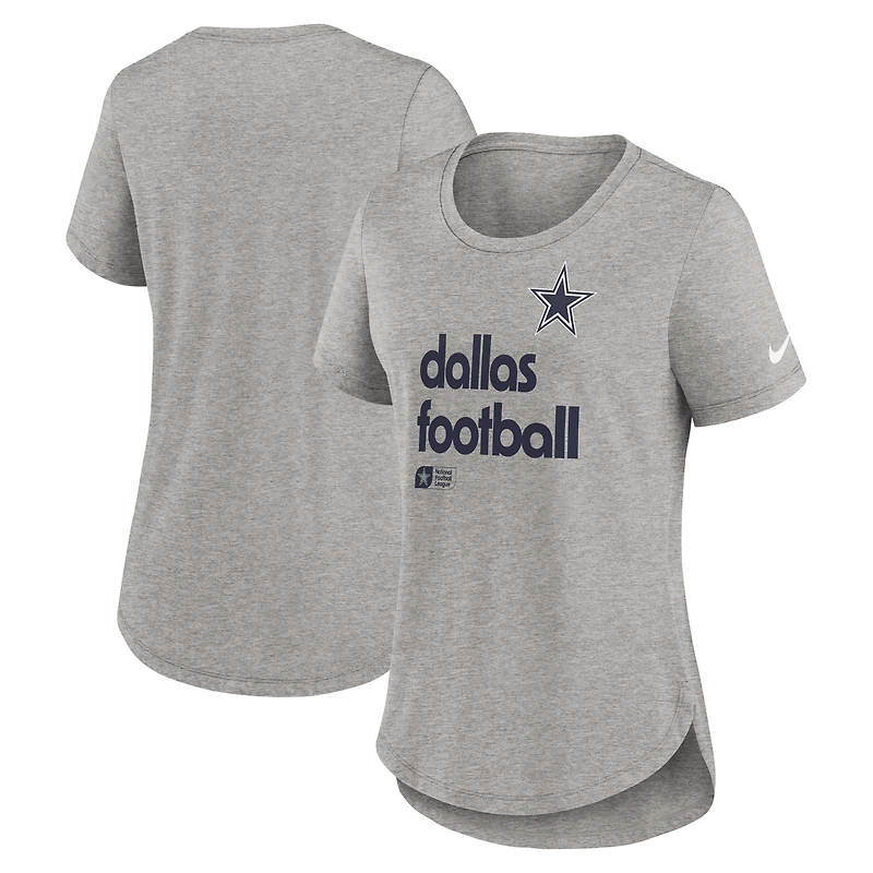 T-shirt Nike gris chiné pour femme Dallas Cowboys Team Shout-Out Tri-Blend