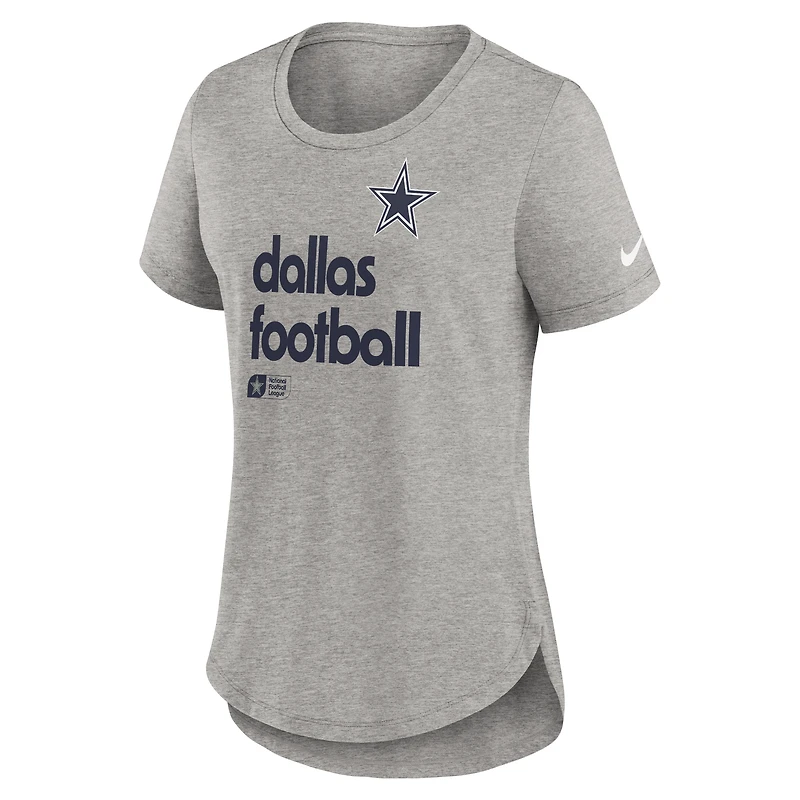T-shirt Nike gris chiné pour femme Dallas Cowboys Team Shout-Out Tri-Blend