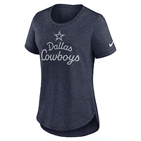 T-shirt Nike bleu marine chiné Dallas Cowboys Tri-Blend pour femme